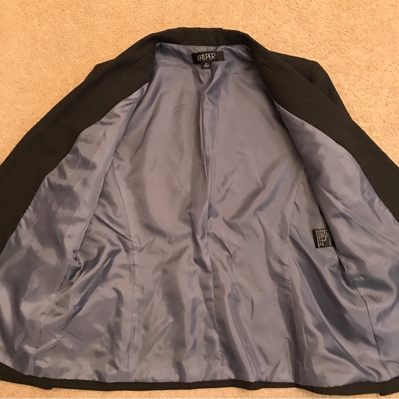 Kasper Womens Dark Grey Blazer Size 12 Large Checker Pinstripe Professional - Picture 4 of 10